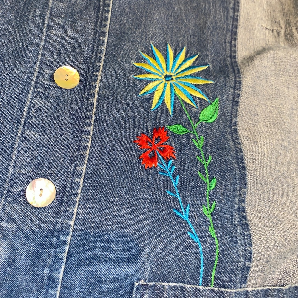 Denim Embroidered Mini Shirt Dress/Tunic - Picture 2 of 5